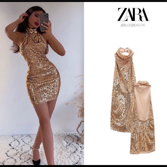 ZARA GOLD SEQUIN DRESS - Picture 4 of 14